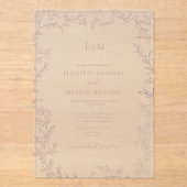 Invitations En Acrylique Mariage monogramme Élégant pour Rose à feuilles mi (Recto)
