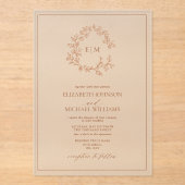 Invitations En Acrylique Mariage Monogramme en terre cuite moderne (Recto)