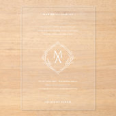 Invitations En Acrylique Mariage Monogramme Floral Diamant (Recto)