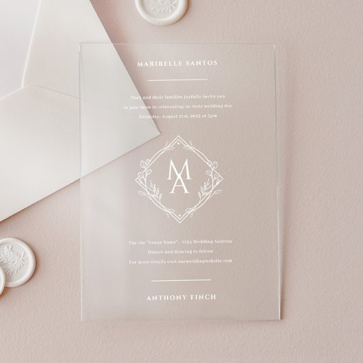 Invitations En Acrylique Mariage Monogramme Floral Diamant