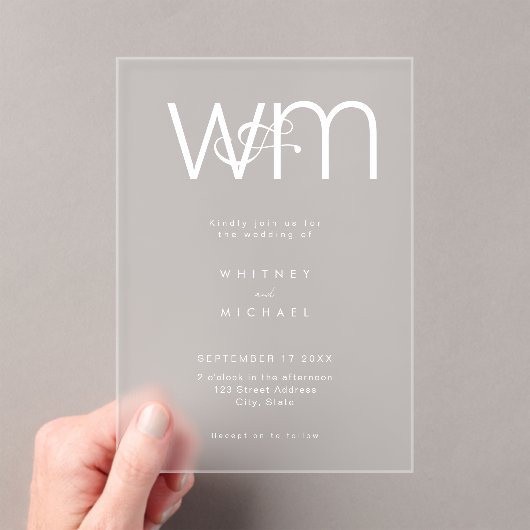 Invitations En Acrylique Mariage Monogramme minimal moderne (In situ (ordinateur de poche))