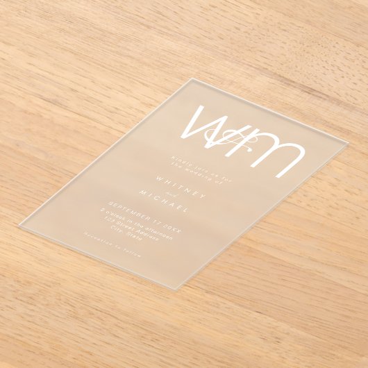 Invitations En Acrylique Mariage Monogramme minimal moderne (Poser)