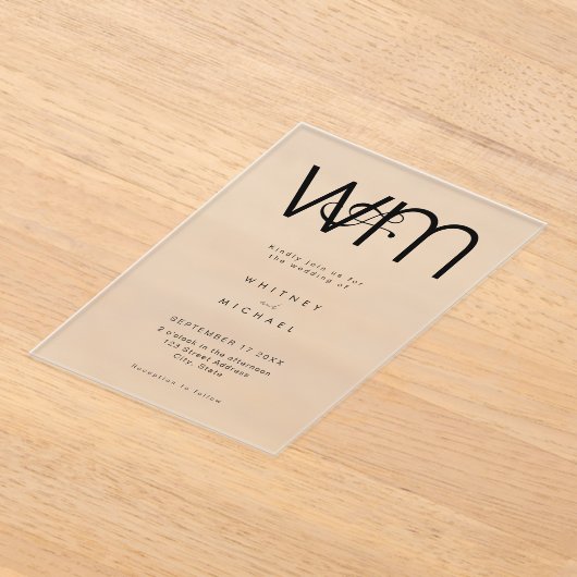 Invitations En Acrylique Mariage Monogramme minimal moderne (Poser)