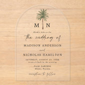 Invitations En Acrylique Mariage Monogramme minimal Palm Tree (Recto)