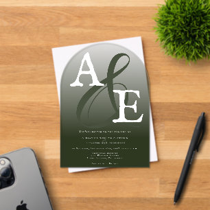Invitations En Acrylique Mariage Monogramme minimaliste Emerald Green