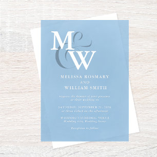 Invitations En Acrylique Mariage Monogramme Moderne en Verre de Mer Bleu Po