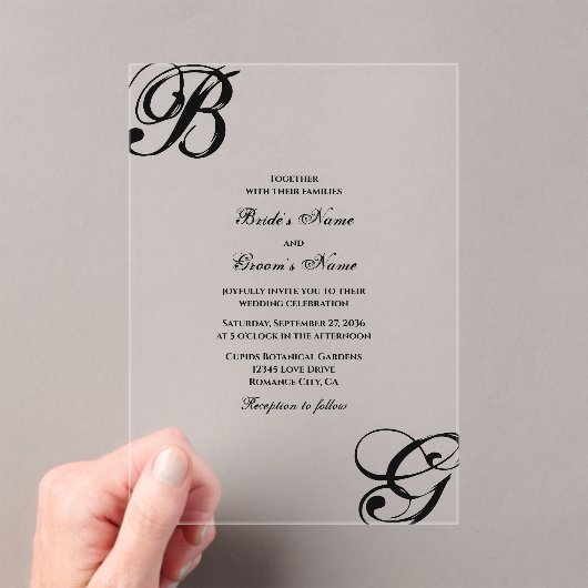 Invitations En Acrylique Mariage Monogramme noir et blanc (In situ (ordinateur de poche))