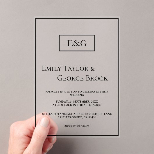 Invitations En Acrylique Mariage Monogramme Noir Et Blanc Simple (In situ (ordinateur de poche))