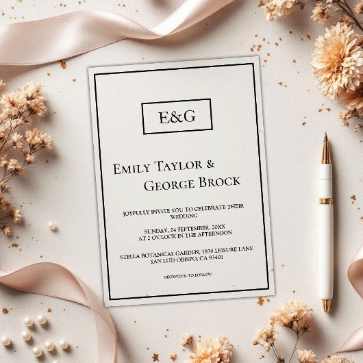 Invitations En Acrylique Mariage Monogramme Noir Et Blanc Simple