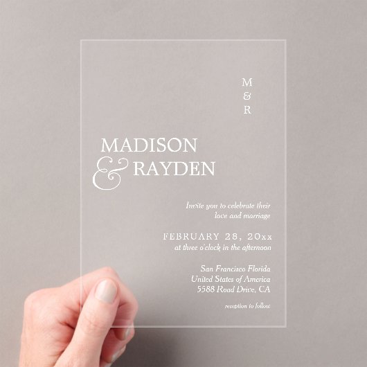 Invitations En Acrylique Mariage Monogramme simple moderne (In situ (ordinateur de poche))