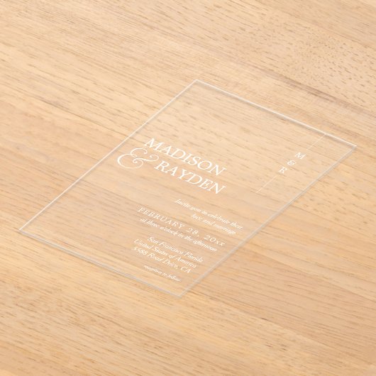 Invitations En Acrylique Mariage Monogramme simple moderne (Poser)