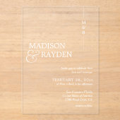 Invitations En Acrylique Mariage Monogramme simple moderne (Recto)