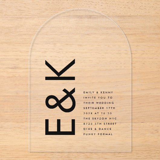 Invitations En Acrylique Mariage Monogramme ultra moderne (Recto)