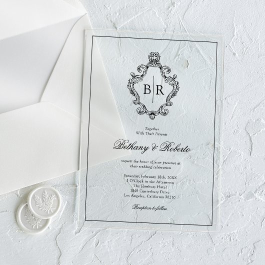 Invitations En Acrylique Mariage Monogramme Vintage Rococo