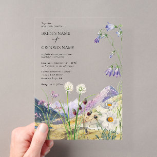 Invitations En Acrylique Mariage Montagnard aux fleurs sauvages aquarelle r