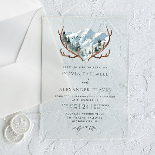 Invitations En Acrylique Mariage Montagne Bohème Rustique avec Bois de Cerf