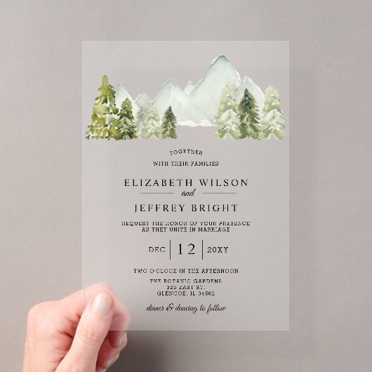 Invitations En Acrylique Mariage Montagnes de Pin Rustique (In situ (ordinateur de poche))