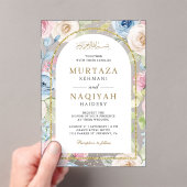 Invitations En Acrylique Mariage musulman à l'arc or floral doux (In situ (ordinateur de poche))