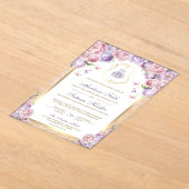 Invitations En Acrylique Mariage Musulman Arche Dorée Fleurs Rose Lavande (Poser)