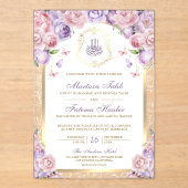 Invitations En Acrylique Mariage Musulman Arche Dorée Fleurs Rose Lavande (Recto)
