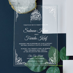Invitations En Acrylique Mariage Musulman Blanc Élégant