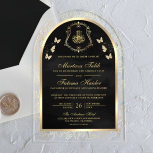 Invitations En Acrylique Mariage musulman de l'Arc de papillon noir