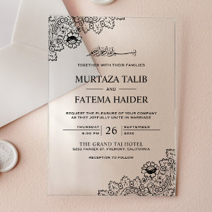 Invitations En Acrylique Mariage Musulman Islamique en Dentelle Noire Vinta