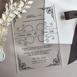 Invitations En Acrylique Mariage Musulman Islamique Orné Vintage