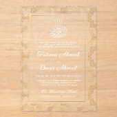Invitations En Acrylique Mariage musulman musulman orné d'un cadre d'or (Recto)