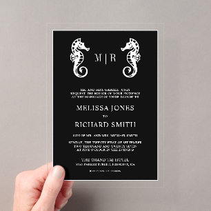 Invitations En Acrylique Mariage Nautique Cheval Marin Noir