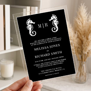 Invitations En Acrylique Mariage Nautique Cheval Marin Noir