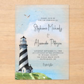 Invitations En Acrylique Mariage nautique du phare d'aquarelle (Recto)