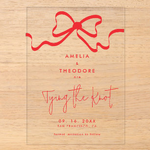 Invitations En Acrylique Mariage Noeud Papillon Rouge Save the Date