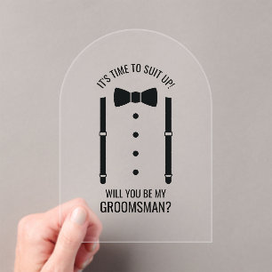 Invitations En Acrylique Mariage noir Bow Cravate Groomsman Proposition