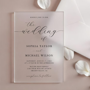 Invitations En Acrylique Mariage noir calligraphie romantique moderne