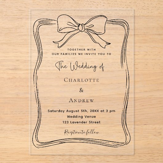 Invitations En Acrylique Mariage noir clair à main (Recto)