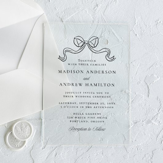 Invitations En Acrylique Mariage noir Elegance vintage