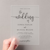 Invitations En Acrylique Mariage noir élégant à script contemporain (In situ (ordinateur de poche))