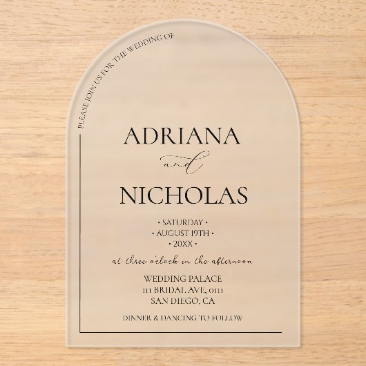 Invitations En Acrylique Mariage noir et blanc simple (Recto)