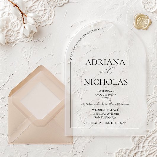 Invitations En Acrylique Mariage noir et blanc simple