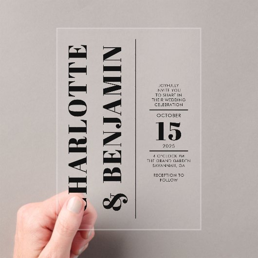 Invitations En Acrylique Mariage noir gras vertical moderne (In situ (ordinateur de poche))