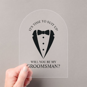 Invitations En Acrylique Mariage noir Tuxedo Suit Groomsman Proposition