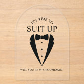 Invitations En Acrylique Mariage noir Tuxedo Suit Groomsman Proposition (Recto)