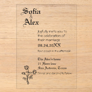 Invitations En Acrylique Mariage noir typographie gothique