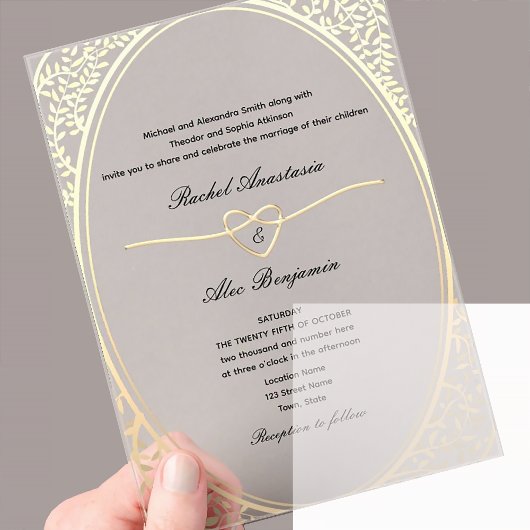 Invitations En Acrylique Mariage Or Classique