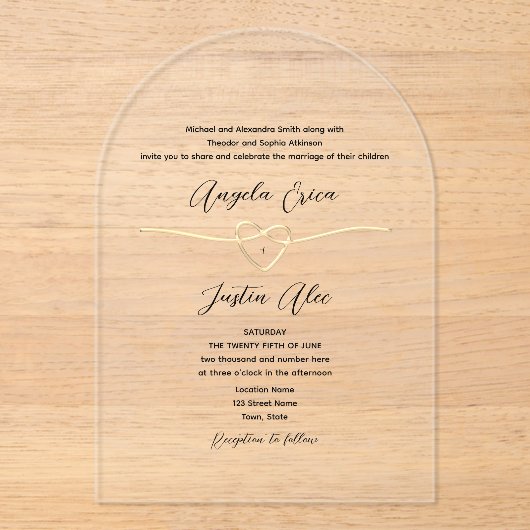 Invitations En Acrylique Mariage or élégant moderne (Recto)