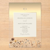 Invitations En Acrylique Mariage or Fleur sauvage Boho (Recto)