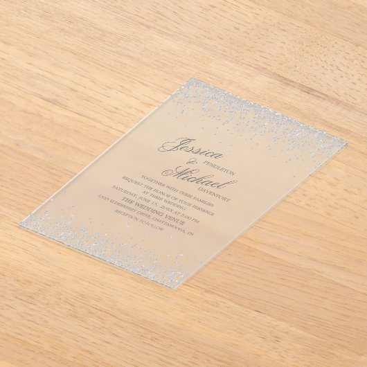 Invitations En Acrylique Mariage Paillettes Argent Élégant (Poser)