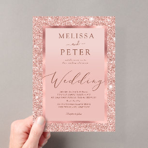 Invitations En Acrylique Mariage Paillettes Rose Gold