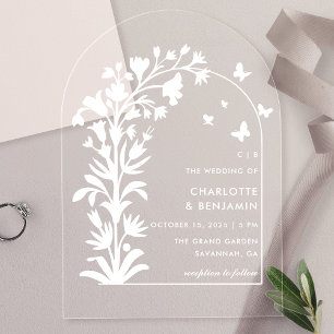 Invitations En Acrylique Mariage papillon botanique blanc arqué